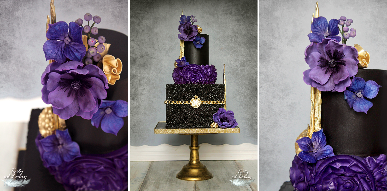 Black & purple & gold cake